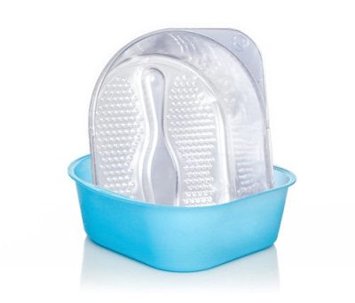 Blue foot tub with clear fitted disposable liner